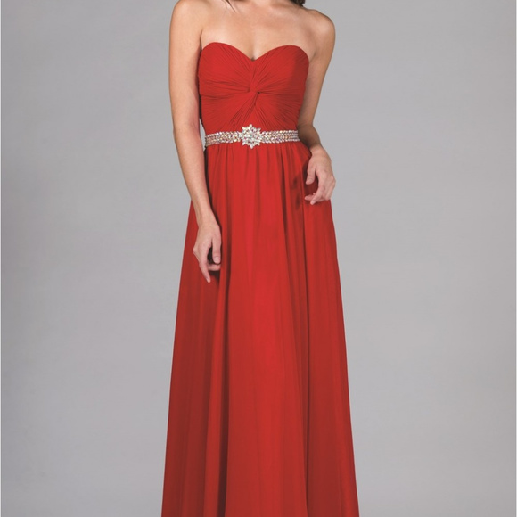 Red Strapless A-Line Long Evening Dress CDCJ87 - Picture 1 of 2